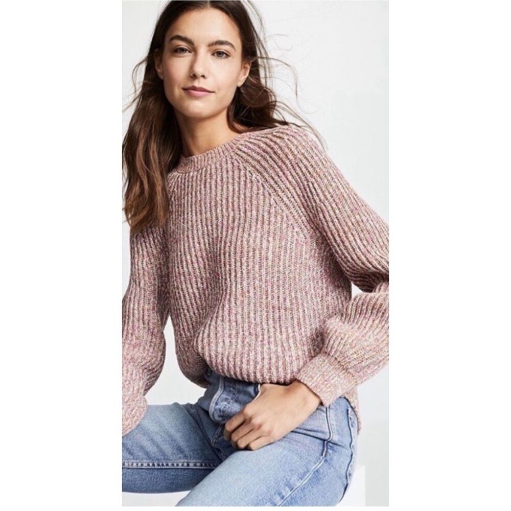 FRAME Marled Crew Sweater Pink Lavender Multi Balloon Sleeve Knit XL $395